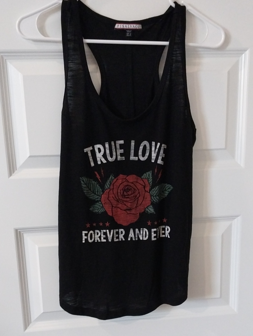 P.J. Salvage Black Tank with Red Rose Design NWOT